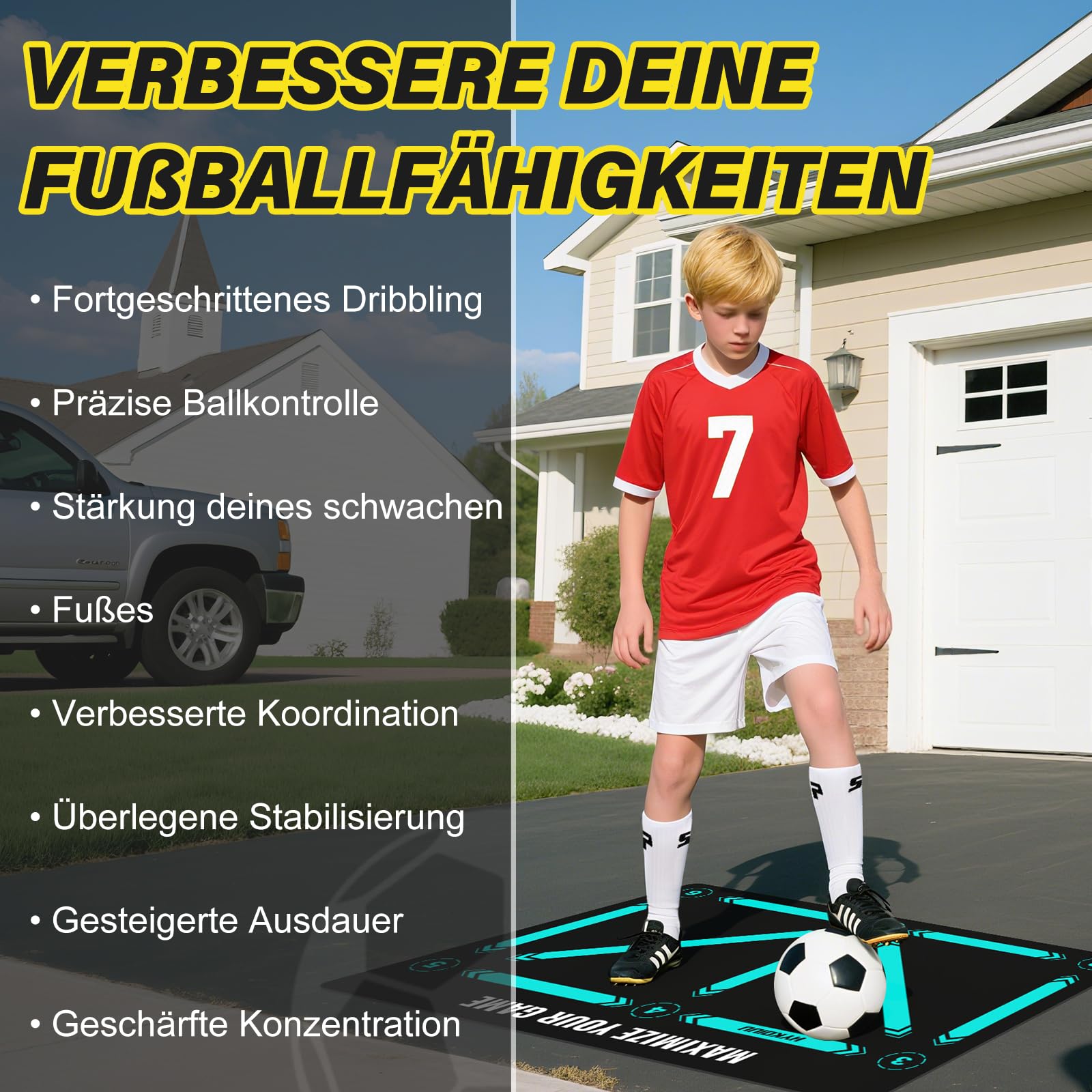 Fussball Matte 60 * 90cm Fußball Trainingsset Mit Schulungsvideo Rutschfesten Fussballsocken – Fußball Trainingsmatte Für Ballkontrolle & Schritt-üBungen Fussballmatte Training Kinder