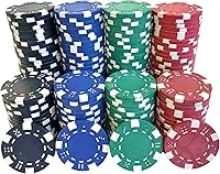 Vista 1 de SEETOOOGAMES 200 Piezas 11.5g Fichas de Póquer de Casino con Diseño de Dados a Rayas de Compuesto de Arcilla - 4 Colores (rojo, verde, negro y azul)