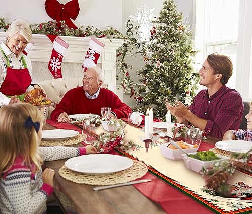 Miniatura 5 de HPMNS Camino de mesa de Navidad, camino de Navidad para mesa, impreso encantador camino de mesa vintage de Santa beige, Navidad, mesa del hogar,