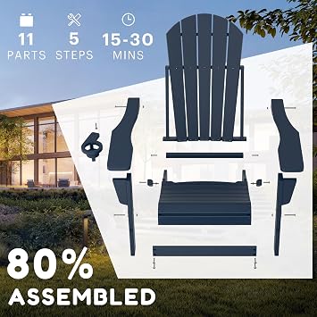 Adirondack Chairs,HDPE All-Weather Folding Adirondack Chair with Cup Holder for Garden,Deck,Backyard,Patio(Blue)