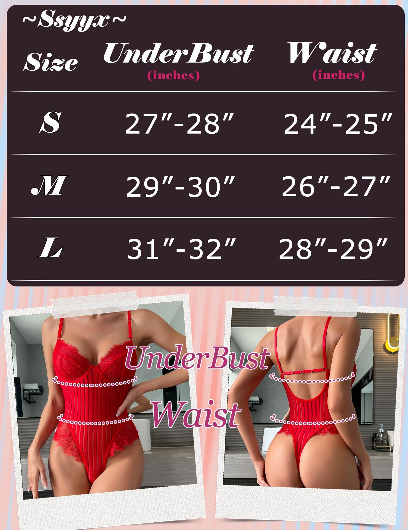 Body da donna in pizzo sexy Teddy Lingerie Body Suit ciglia Trim Mesh Stripes 1 pezzo Snap cavallo top