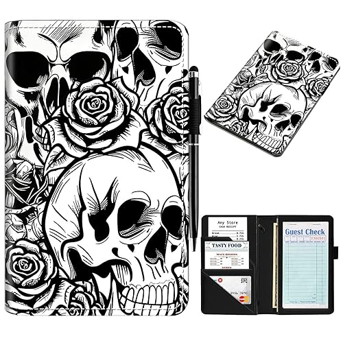 Libro de camarera, libros de mesero para camarera, diseño rosa y negro, 9 bolsillos mejorados, organizador de libros para camareros, presentador de