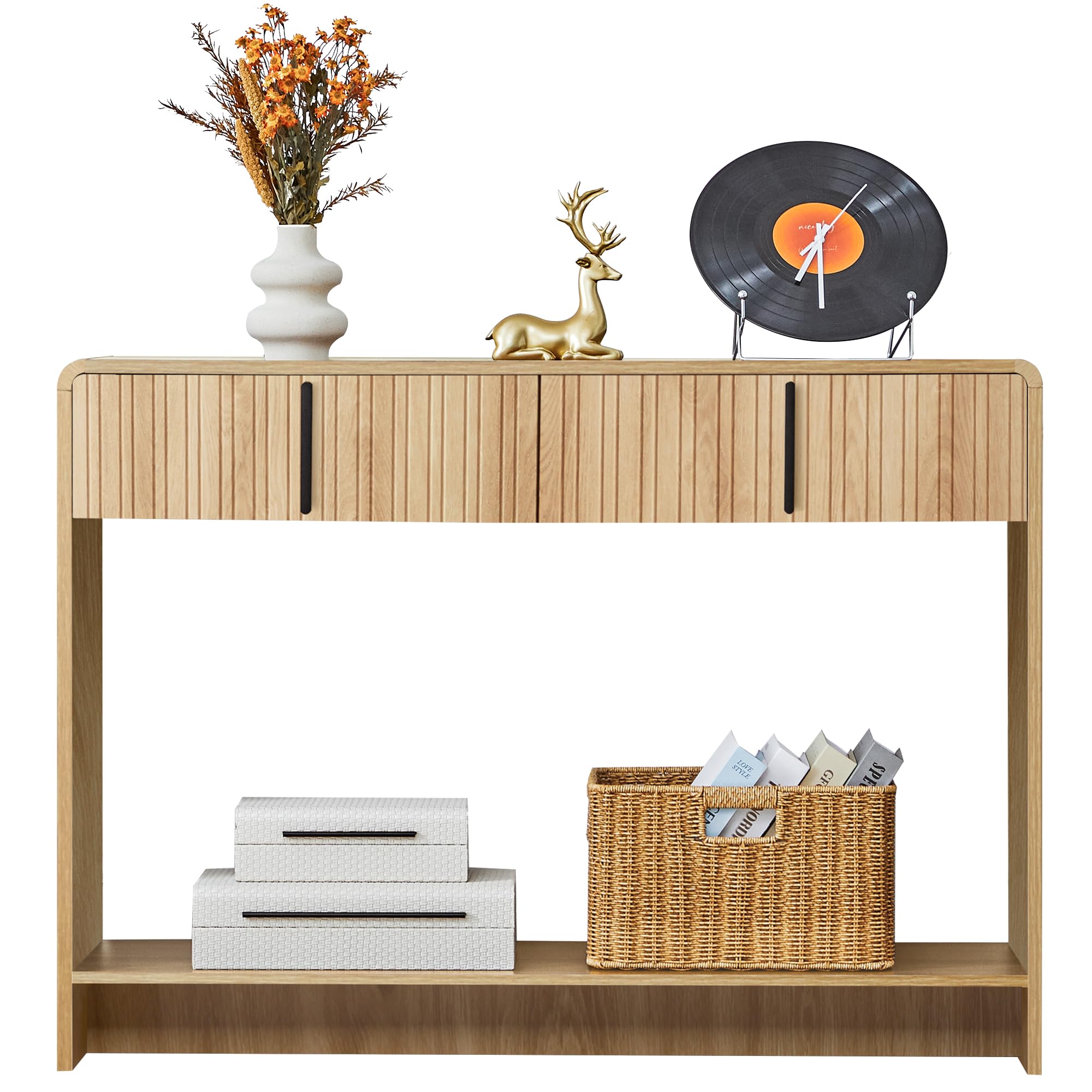 43.3" Narrow Console Table with Storage,Mid Century Modern Fluted Entryway Table with Drawer,Slim Long Sofa Table for Living Room,Hallway Entrance