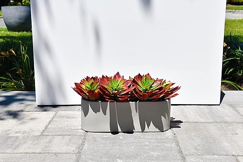 Miniatura 2 de Maceta clásica de cerámica ovalada de 16 pulgadas, color gris topo, elegante maceta para interiores y exteriores