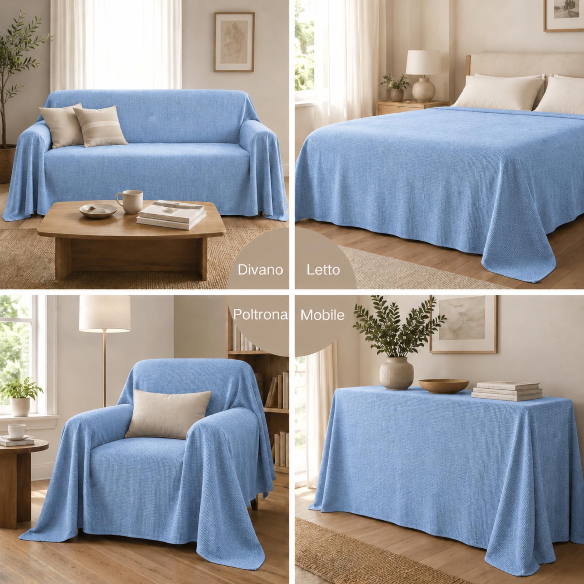 VKZ Copriletto Granfoulard 230×270cm Azzurro, Telo Copritutto Multiuso per Letto e Divano, Telo Arredo Foulard Copridivano