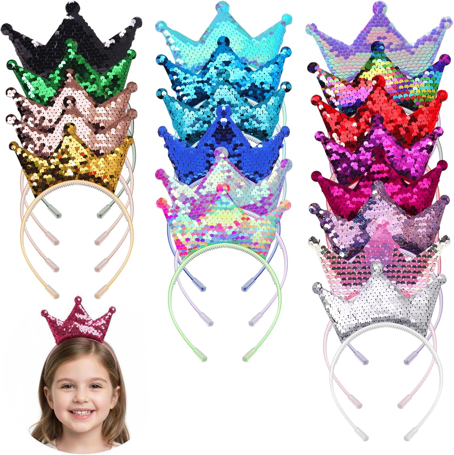 Party Favors For Girls, 20 Pcs Glitter Sequin Princess Crown Headband Set, 20 Colors For Women And Teens