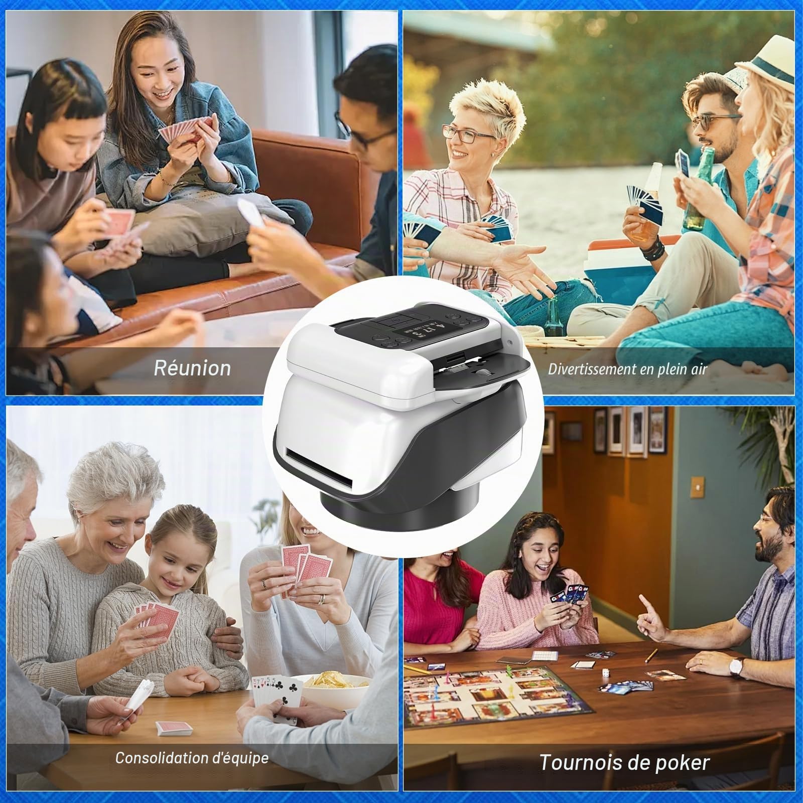 Mélangeur de Cartes Automatique Électrique pour 1-2 Jeux Rotation 360° pour 1 à 8 Joueurs, Mélangeur électrique automatique pour des jeux tels que le poker, l'UNO, le blackjack, le Texas Hold'em