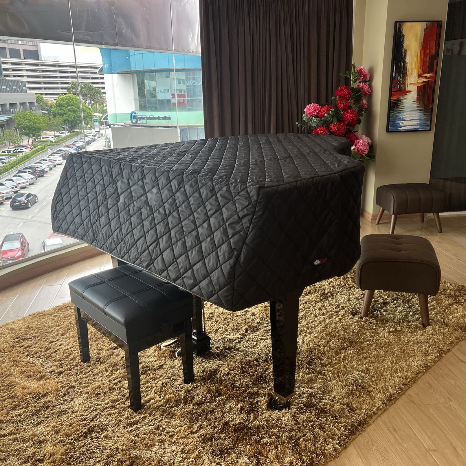 Cutfouwe Flügel Vollständige Klavierdeckel 200cm/78.7in,Schwarze Flügel Klavier Abdeckung,Grand Piano Staubdicht Cover,200cm mit Einzelsitzbezug