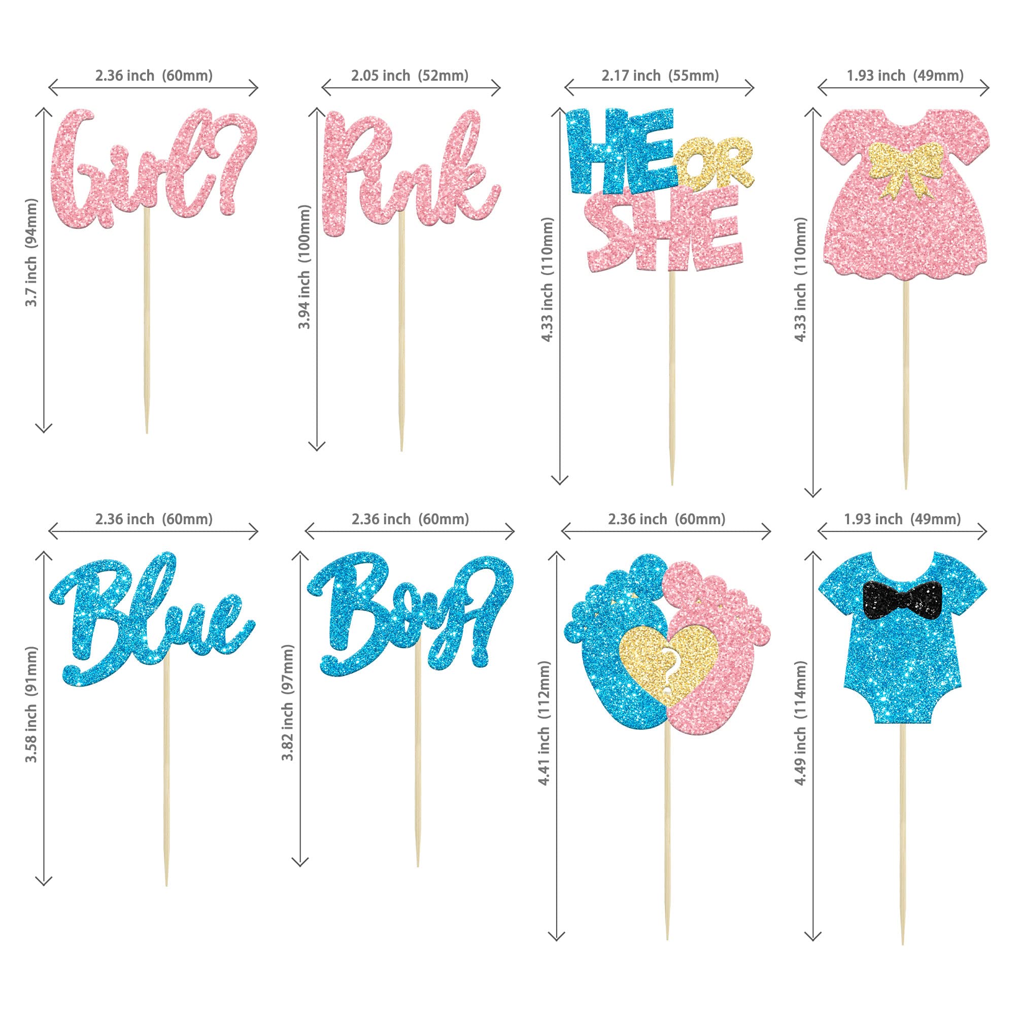 24Pcs Boy or Girl Cupcake Toppers Glitter Feet Onesie Dress Gender Reveal Cupcake Picks Pink or Blue Cake Decorations for Baby Shower Gender Reveal Kids Birthday Party Supplies