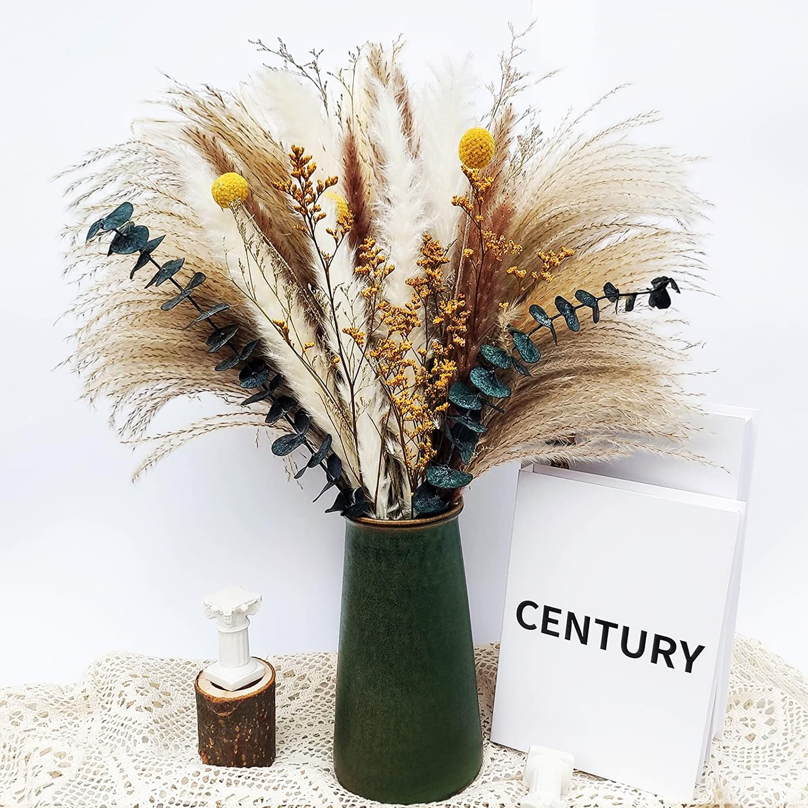 VAODO60 PCS Natural Dried Pampas Grass,Dried Plants Decor, Natural Dries Reed, Lover Grass, Pampas Grass, Preserved Eucalyptus, Billy Balls, for Wedding Boho Flowers Home Table Decor