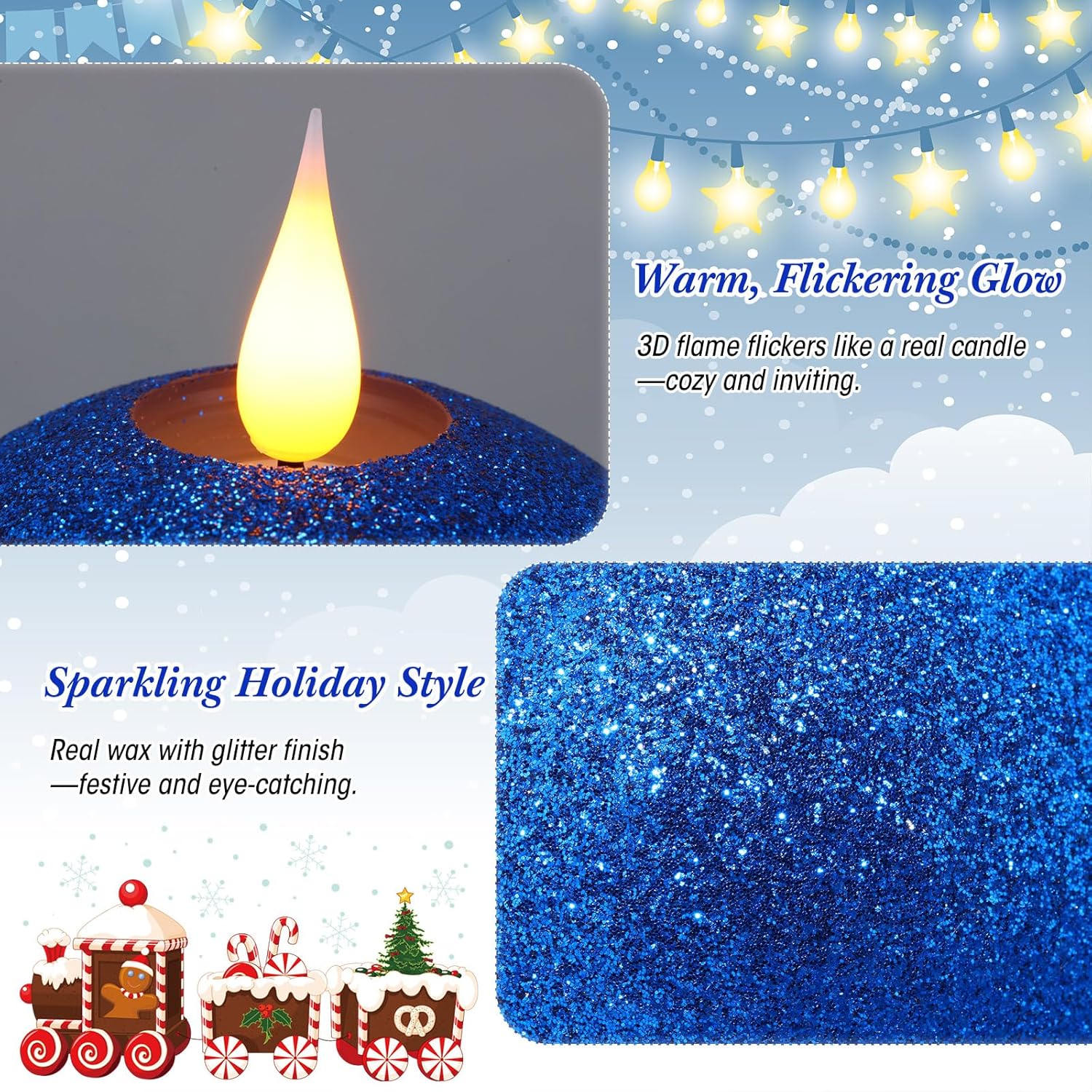 Retisee 2 Pcs Valentines Round Flameless Candles Real Wax with Remote Timer, 4.5″ x 3.8″ LED Glitter Ball Candles Battery Operated 3D Wick Flickering for Valentine's Gift Table Decor(Royal Blue) - Image 4
