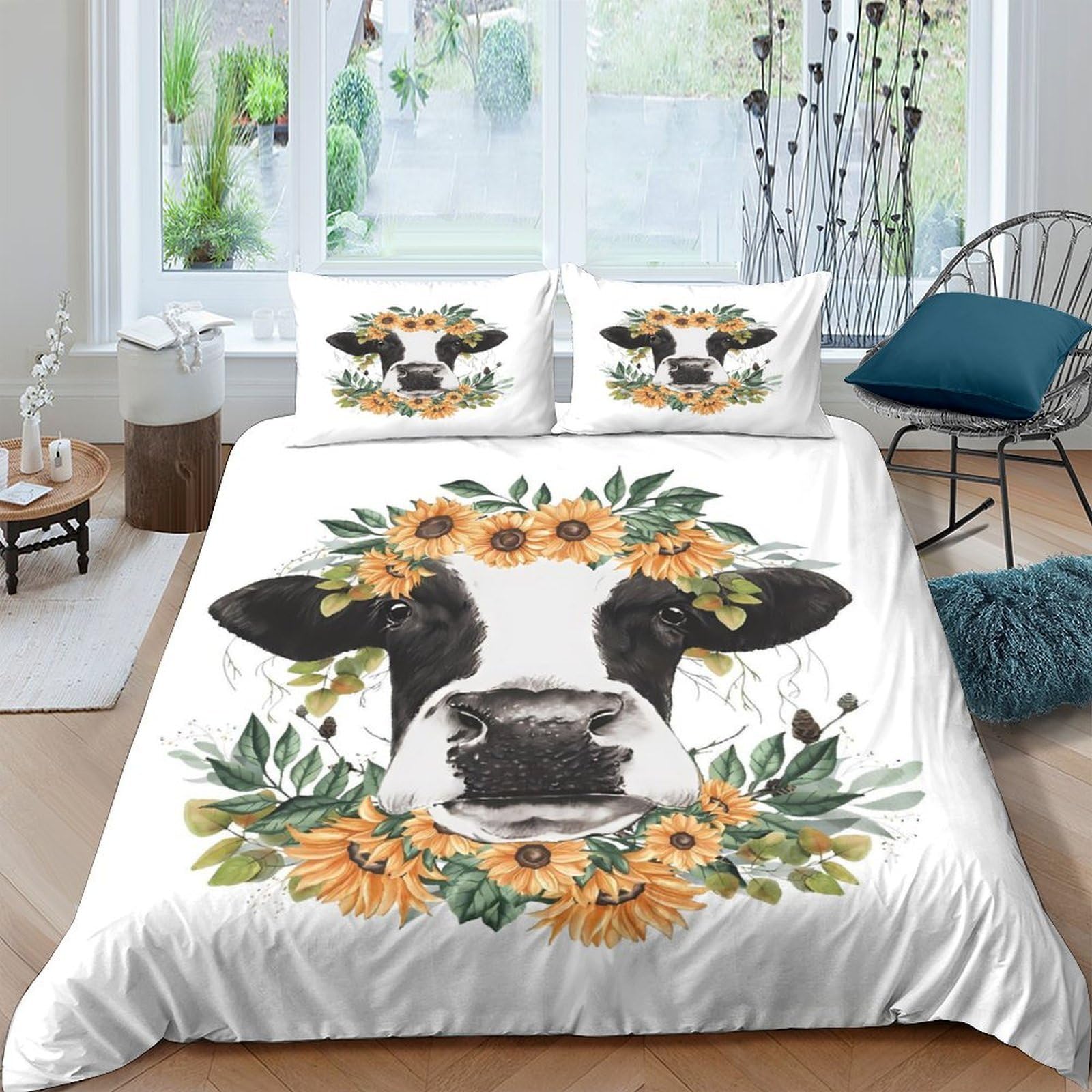 Ctjqhvkz Style-10 3D Printed Floral Cow Fitted Sheet Microfiber Soft Breathable Sunflower Bed Sheet For Bedroom Guest Room Decor Single（135X200cm）