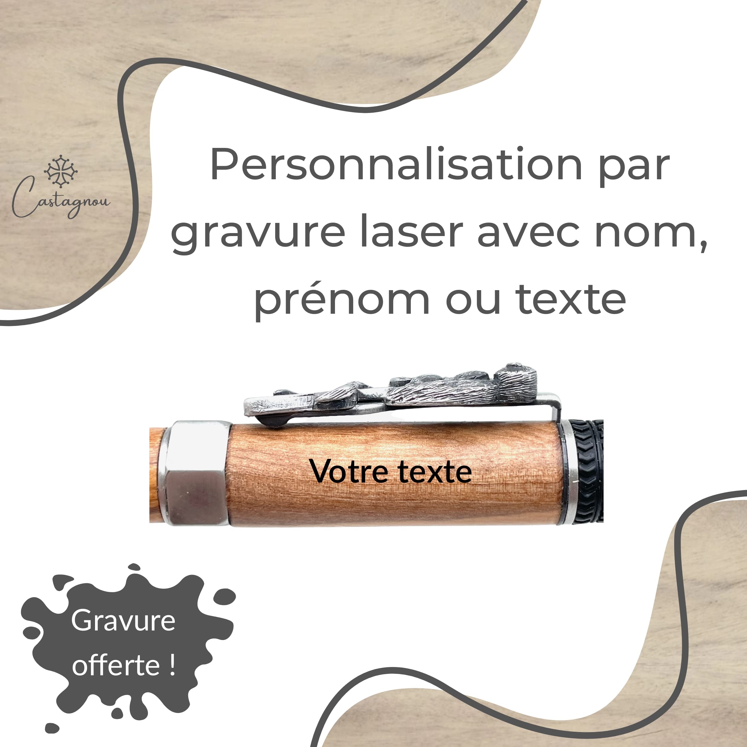 Bolígrafo personalizado MECÁNICO de madera con nombre nombre texto grabado láser personalizable idea original y única artesanal hecho a mano caja de regalo para hombre y mujer