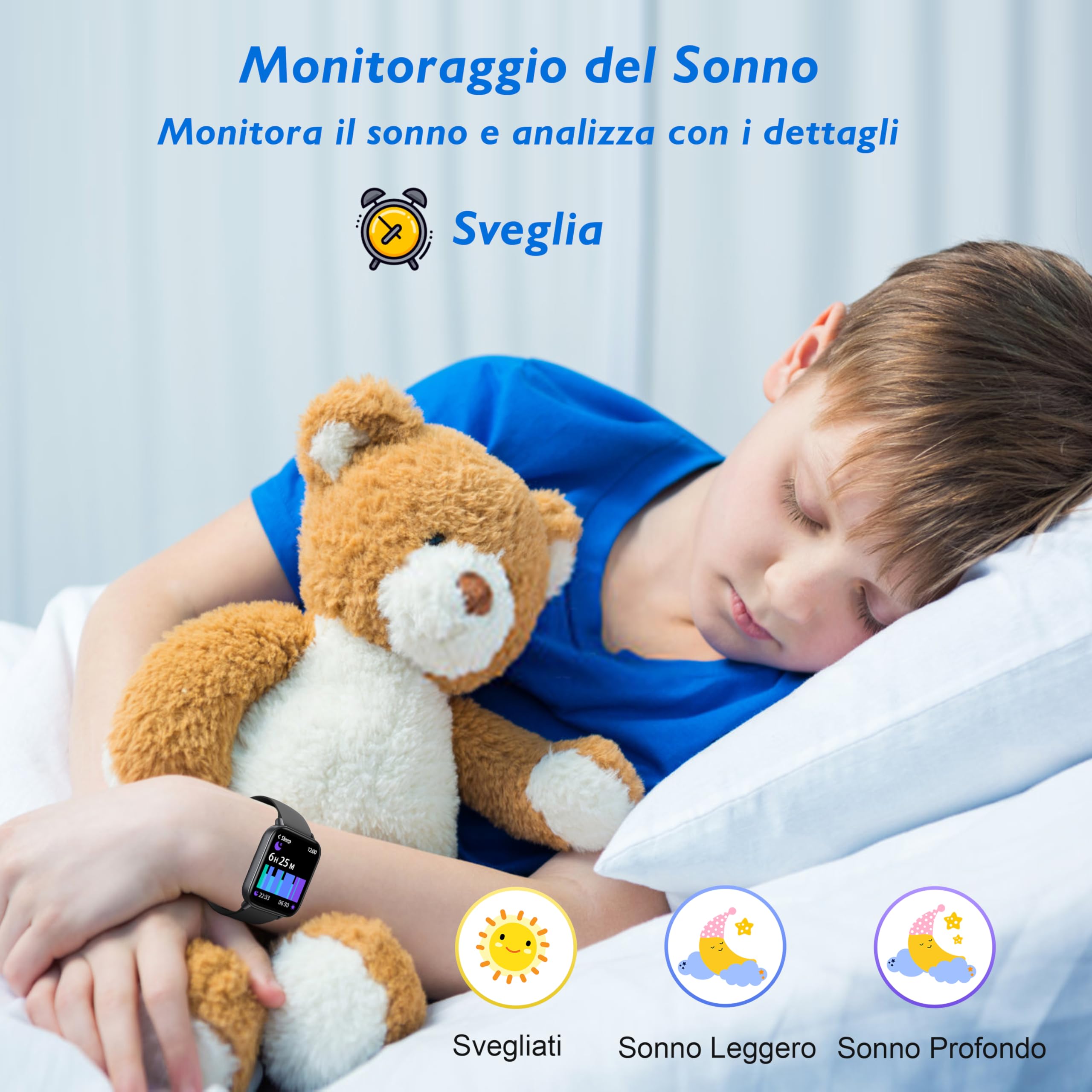 KALINCO Smartwatch per Bambini, Orologio Chiamate, Assistente Vocale, 100+ Sports, Gestione della Salute (Sonno, Frequenza Cardiaca, SpO2, Pressione), Lettore Musicale, Sveglia