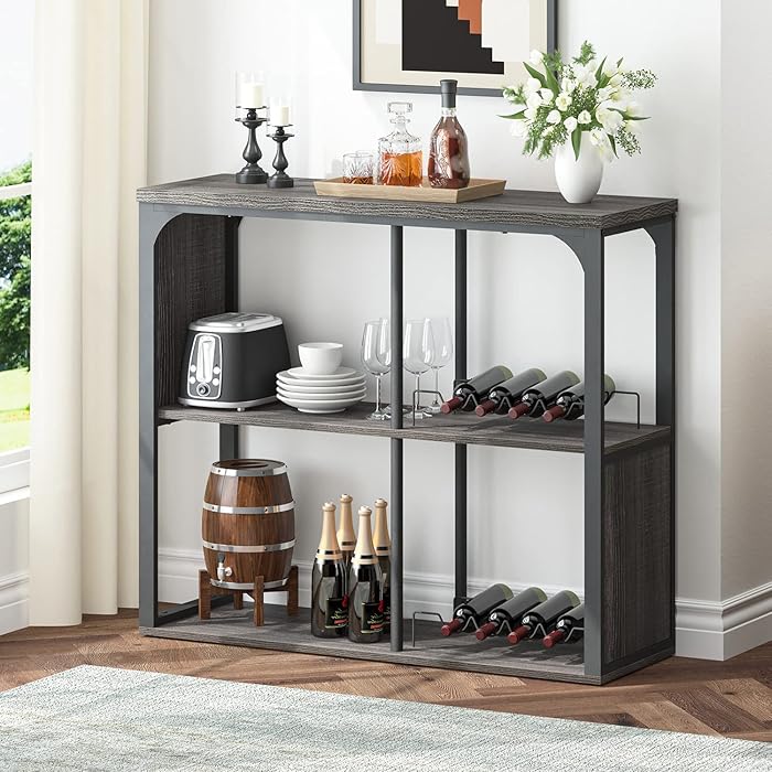 LVB 47 Inch Industrial Coffee Table - Rustic Burnt Wood Top With Black Metal Legs, Modern Rectangle Living Room Table