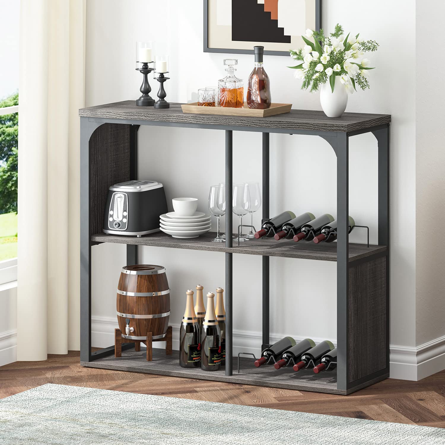 Buy LVB Industrial Wine Bar Rustic Liquor Coffee Bar Table, Wood and Meal Whiskey Wine