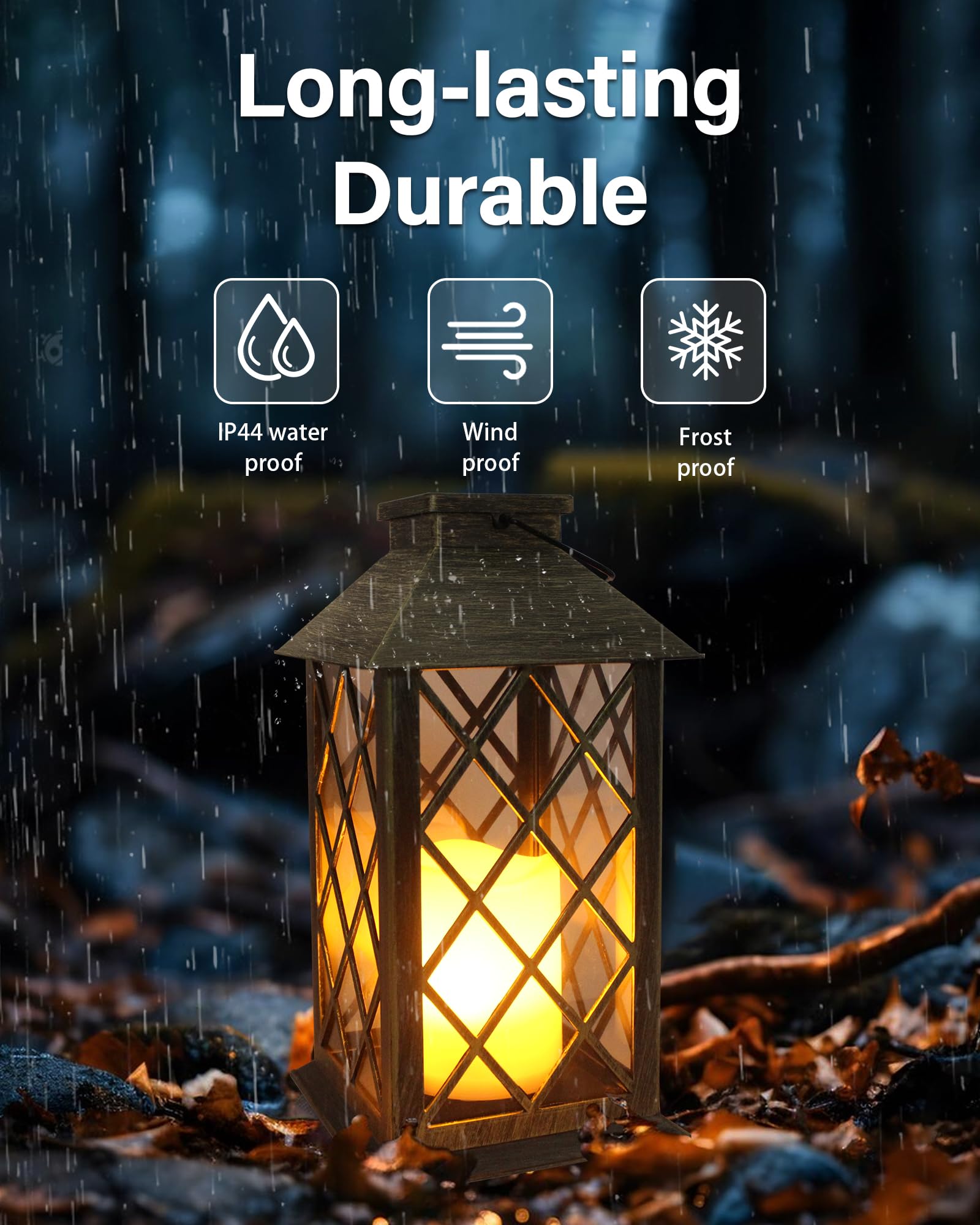 SHYMERY Solar-Laterne, für den Außenbereich, Garten, hängende Laternen, 35,6 cm, hält 3 x länger, 10 Lumen, wasserdicht, LED, flackernde, flammenlose Kerze, Missionslichter für Tisch, Outdoor, Party,