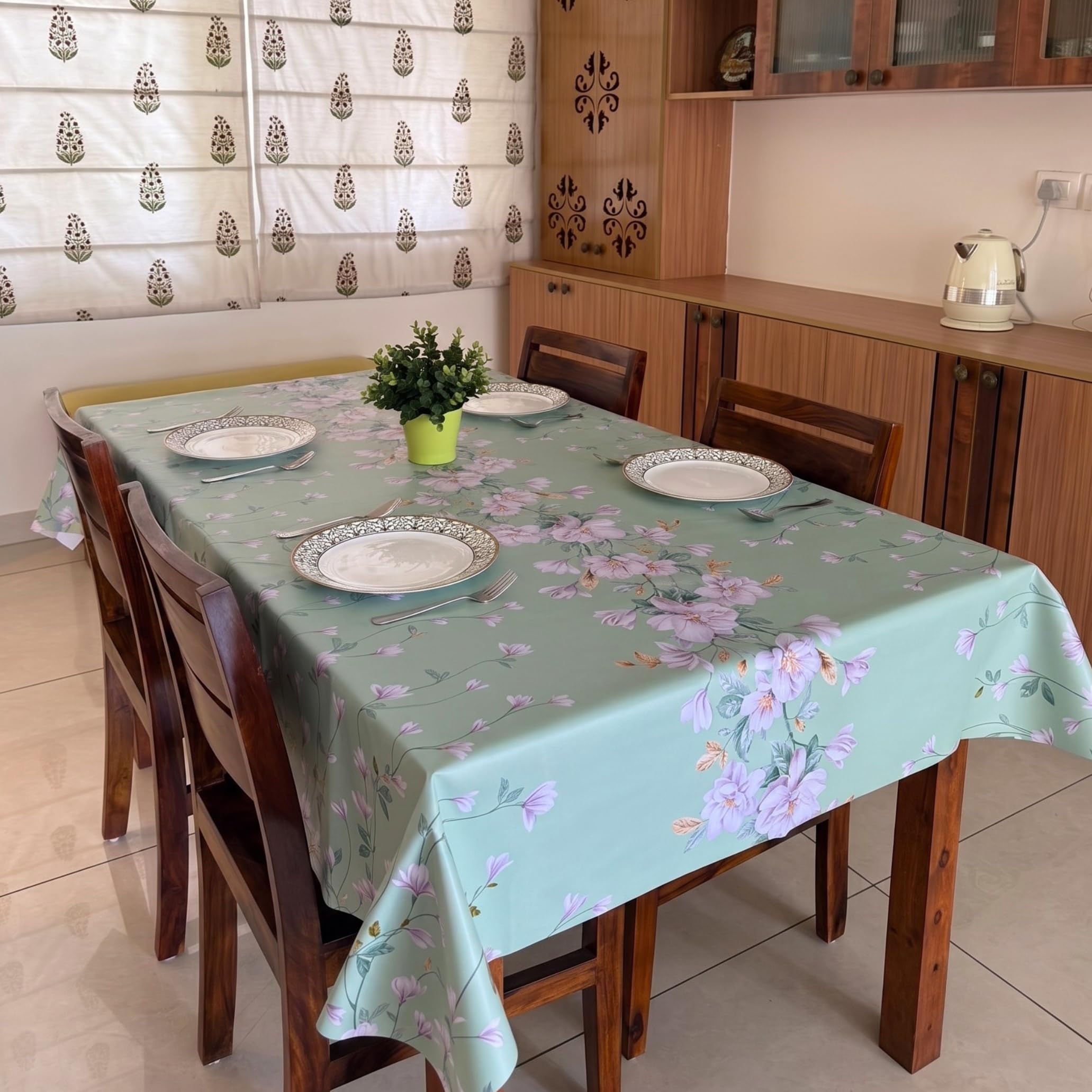 Livmodern Premium PVC Waterproof Dining Table Cover 6 Seater (55 by 78 inch) - Modern Elegant Design, Spill Proof & wipeable 140 by 200cm - Floral Garden-image-25