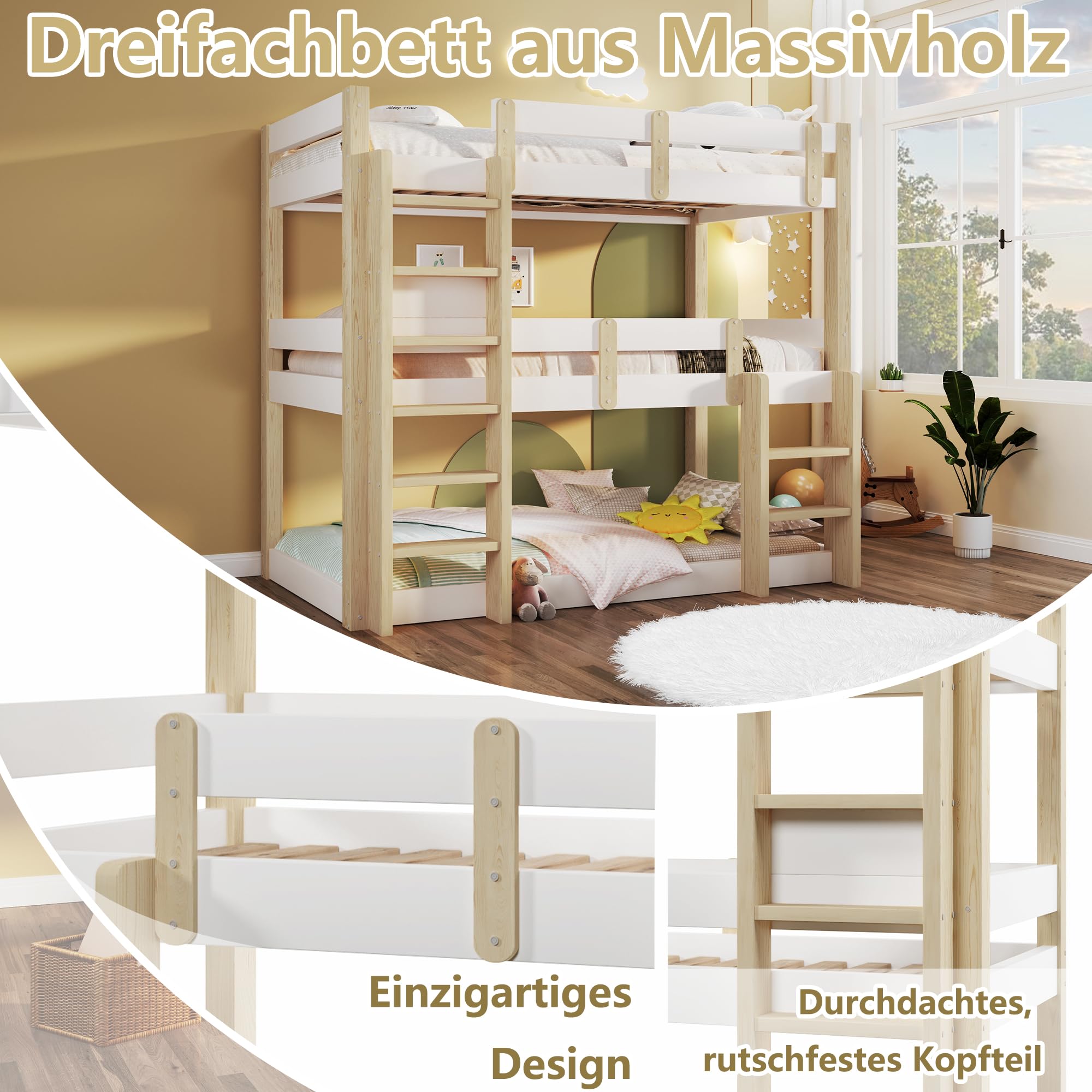 Sapgaks Lit superposé Enfant 90 x 190 cm,lit Mezzanine 2 Places,lit superposé 2 Places Enfants,lit Enfant avec Barriere,lit Mezzanine Enfant,Adolescents et Adultes,Blanc et Naturel