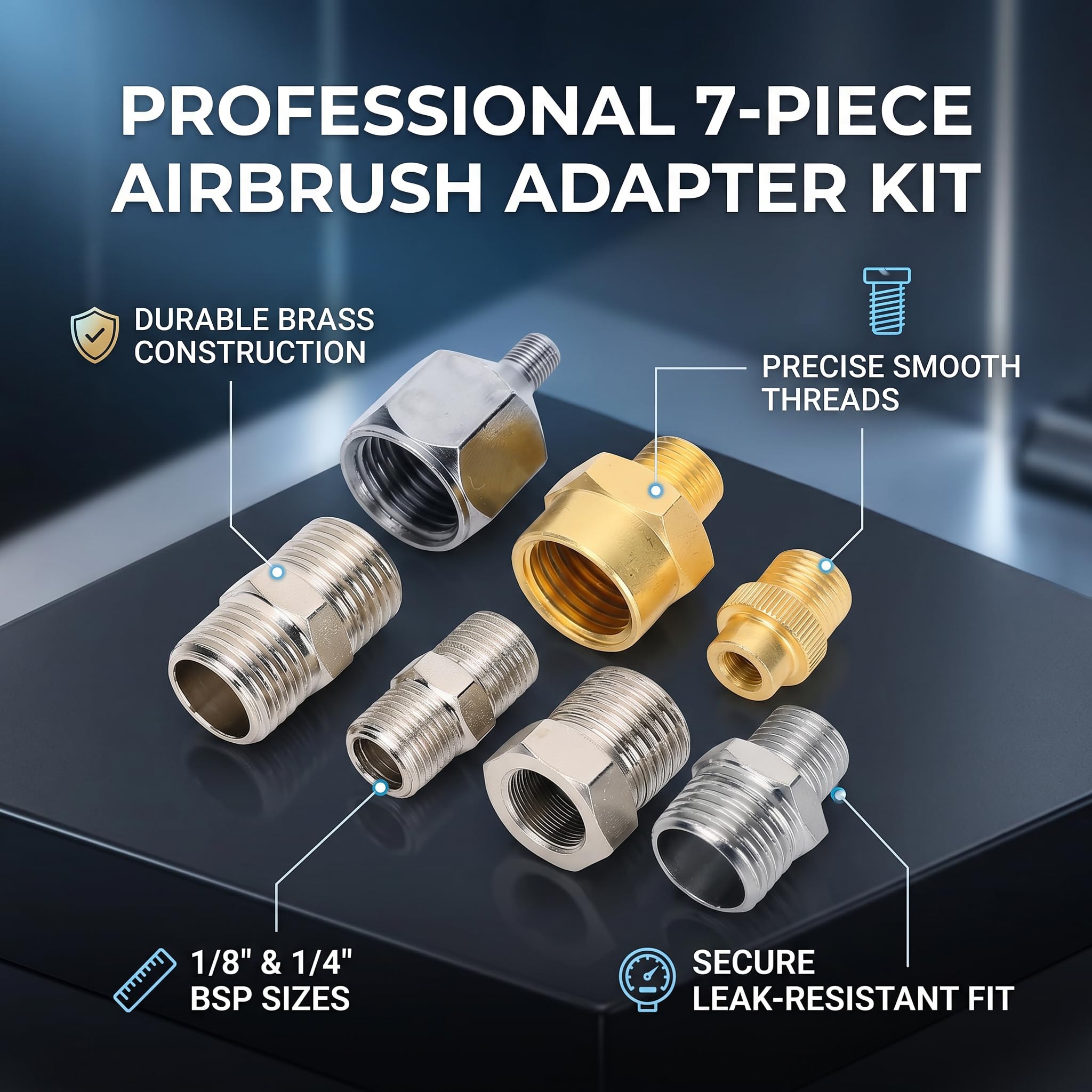 7PCS Airbrush Adapter Zestaw 1/8 Cali 1/4 Cal BSP Złącze dla Węża Sprężarki Airbrush Szybkie Wydanie Zestaw Profesjonalny Sprężarki Powietrza Dostarcza Te Adaptery Original Original