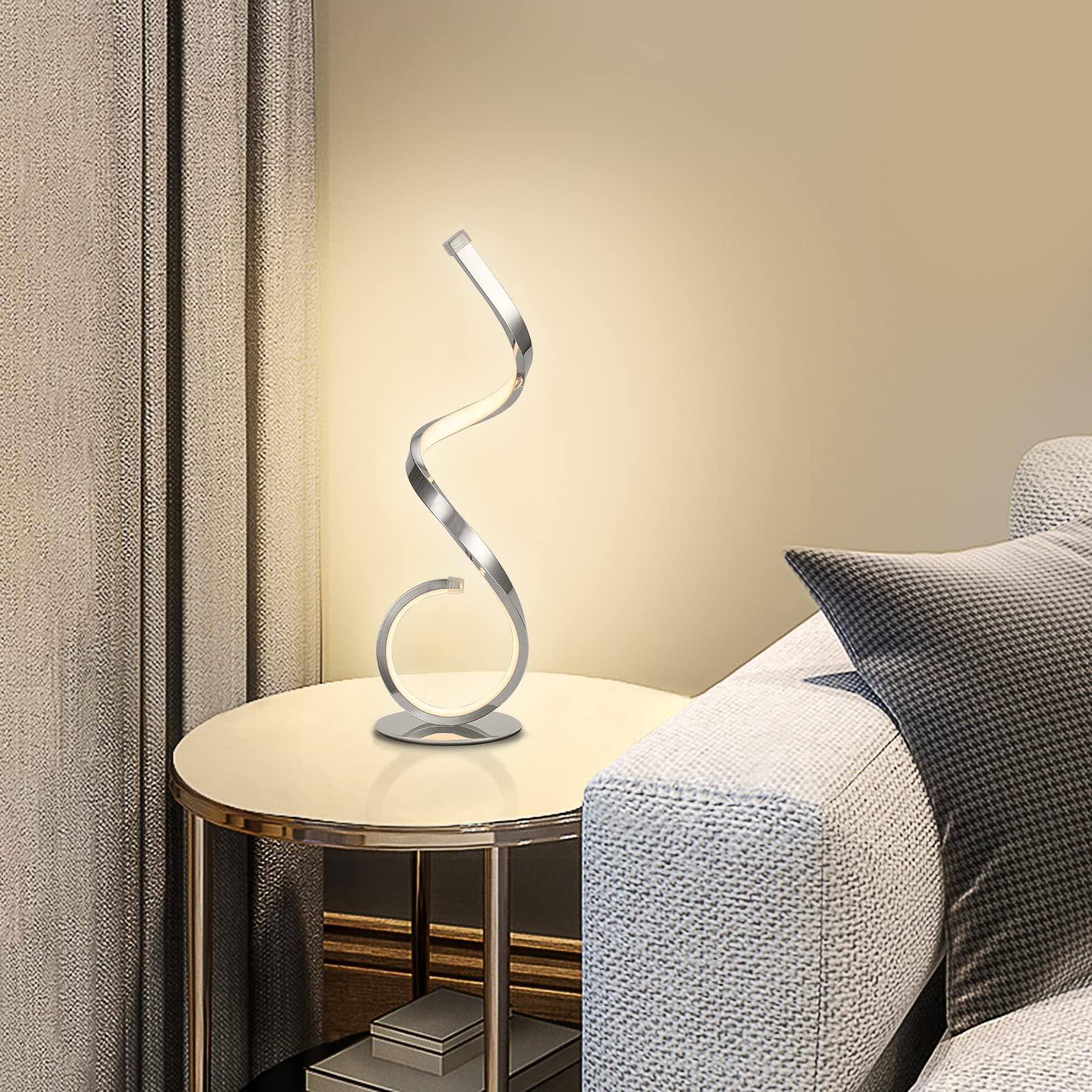 Lampada da tavolo a LED con design a spirale 22W, dimmerabile al tocco, lampada da scrivania, moderna lampada da comodino, bianco caldo bianco freddo 3 modalità di colore, 10 livelli di
