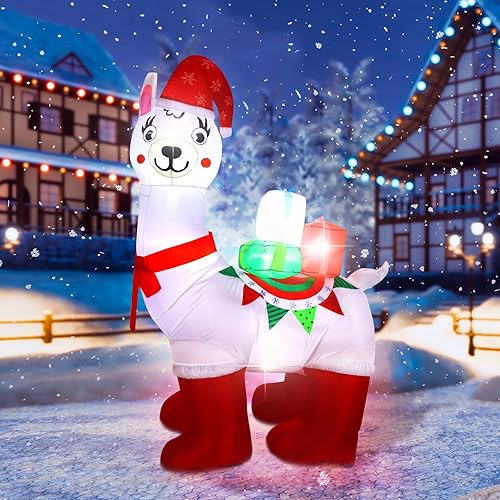 Miniatura 1 de Hiboom Llama de Navidad inflable de 6 pies de alto con LED integrados, decoración inflable de Navidad con sombrero de Navidad y caja de regalo,