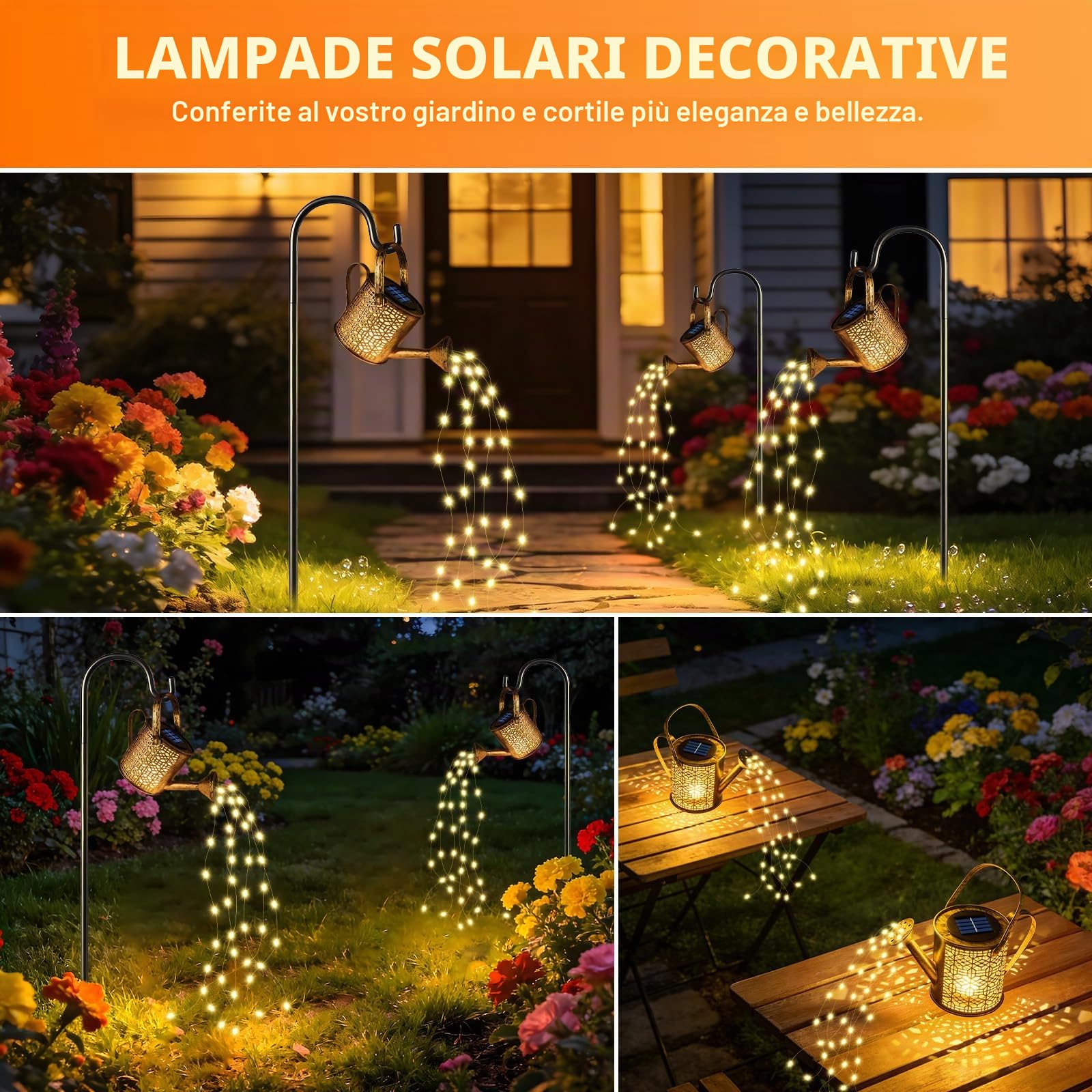 2 Pezzi Lampade Solari Giardino, Catena Luminosa Annaffiatoio (2 Supporti) | Impermeabile Luci da Esterno Giardino Solari, Automatici Illuminazione Luci Solare Esterno per patio, vaso di fiori e prati