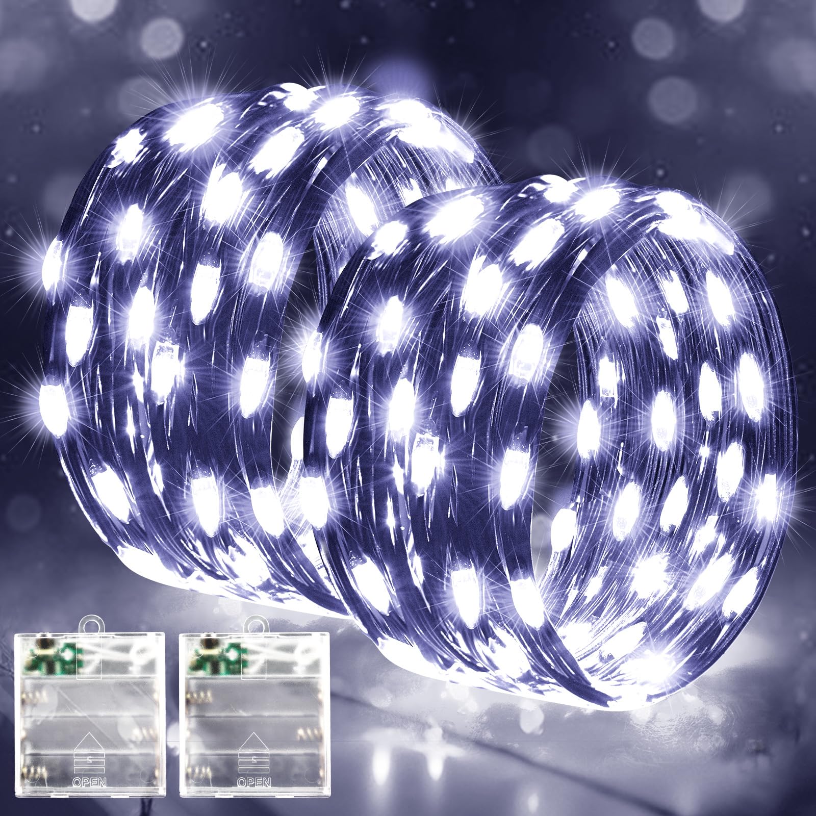 Lincentra 2 Stück Micro Lichterkette Batteriebetrieben, 5M 50LED Kaltweiß | Timer, 4 Beleuchtungsmodi, Innen Außen, Weihnachtsdekoration