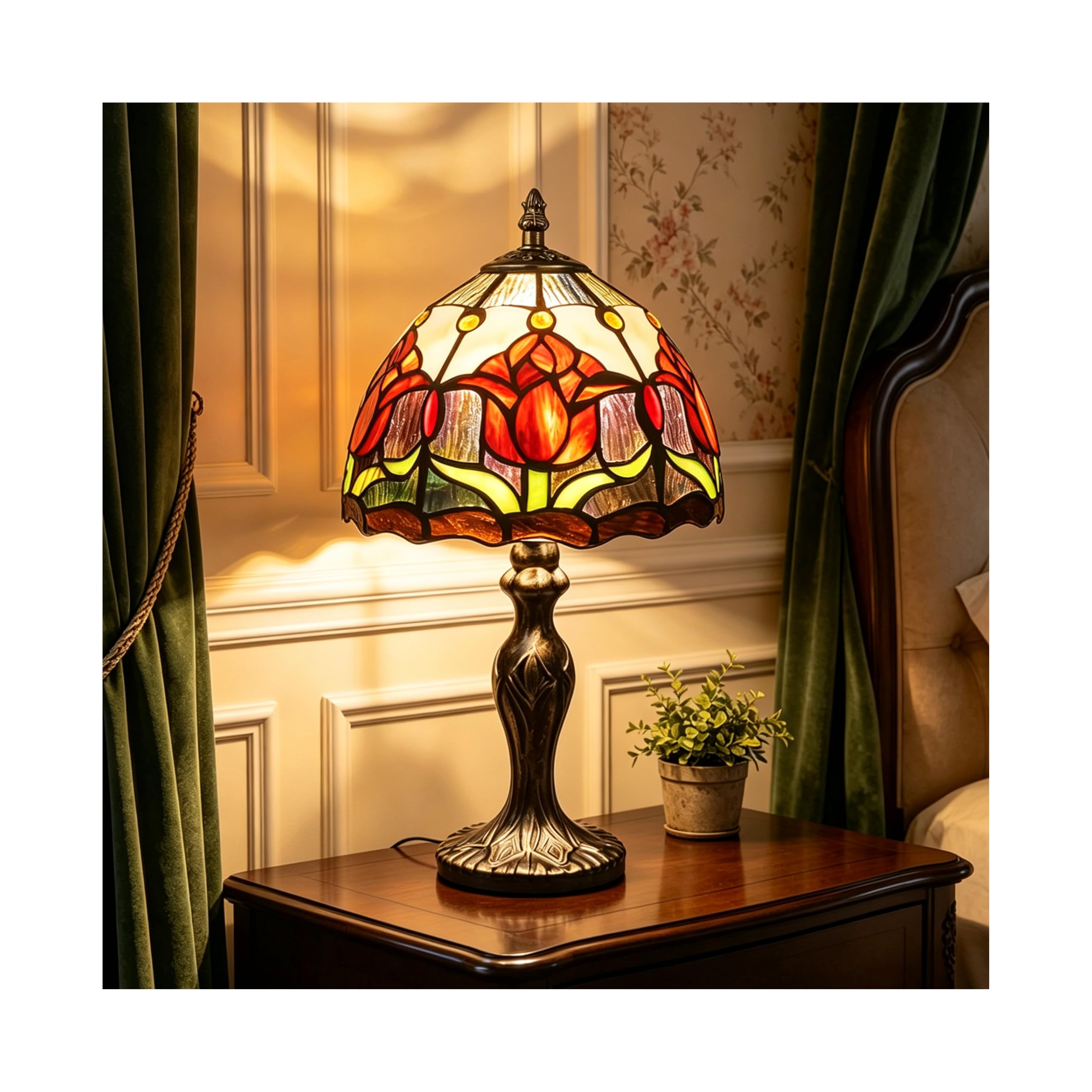 Stained Glass Lamp Vintage, Art Déco Convient(Tulipes Rouges)