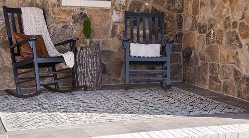 Vista 106 de Unique Loom Alfombra Colección enrejado Marroquí Celosía Transicional Interior y Exterior, Polipropileno Gris carbón/natural