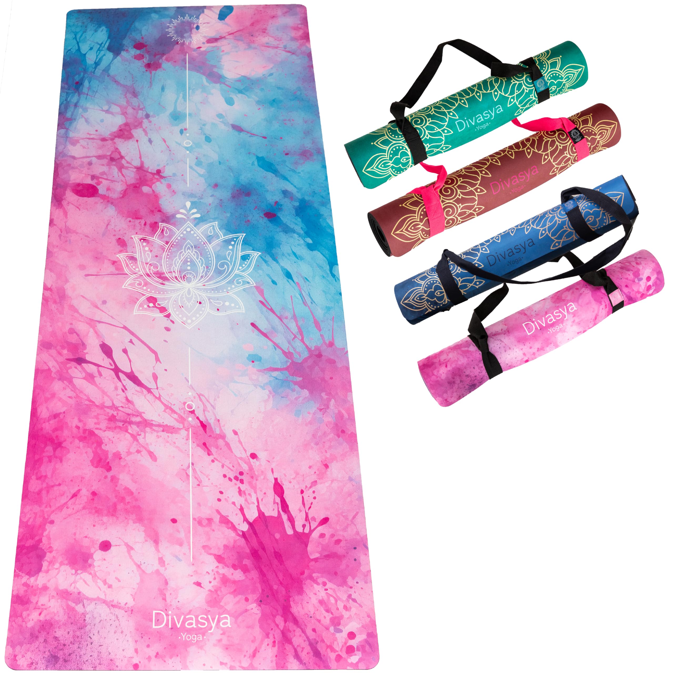 Premium Yogamatte: echter Naturkautschuk rutschfest & weiche rutschfeste Mikrofaser, extra-breit, extra-dick (183x68x0,5cm), Tragegurt & Strap, auch Pilates-Matte