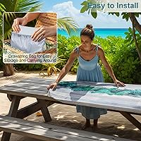 Vista 180 de Play Tailor - Mantel para mesa de pícnic con cubiertas para bancas, impermeable y a prueba de viento con bolsa de cordón, ajustable a mesas y bancas