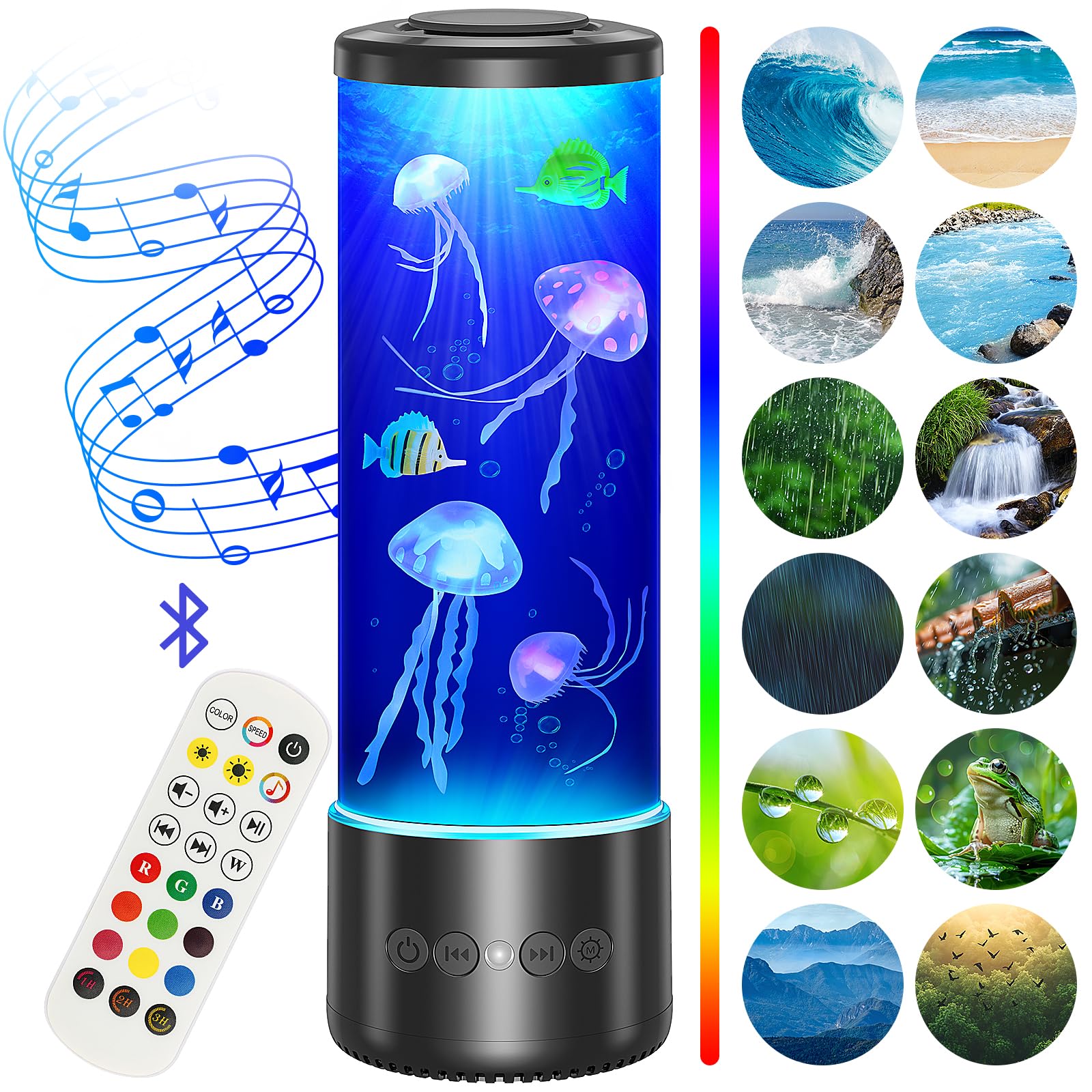 Radikor Lampara Medusa con 12 Ruidos Blancos, Jellyfish Lamp con 10 Colores y Telemando, Lámpara Medusa Acuario para Niños Adultos, Lampara Medusa Movimiento para Relajación, Decoración del Hogar