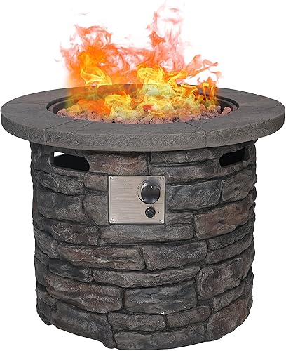 VEIKOU Mesa para fogata de gas propano, 50,000 BTU para exteriores, con piedra para exteriores, calentador de mesa de fuego de 30.9 pulgadas con