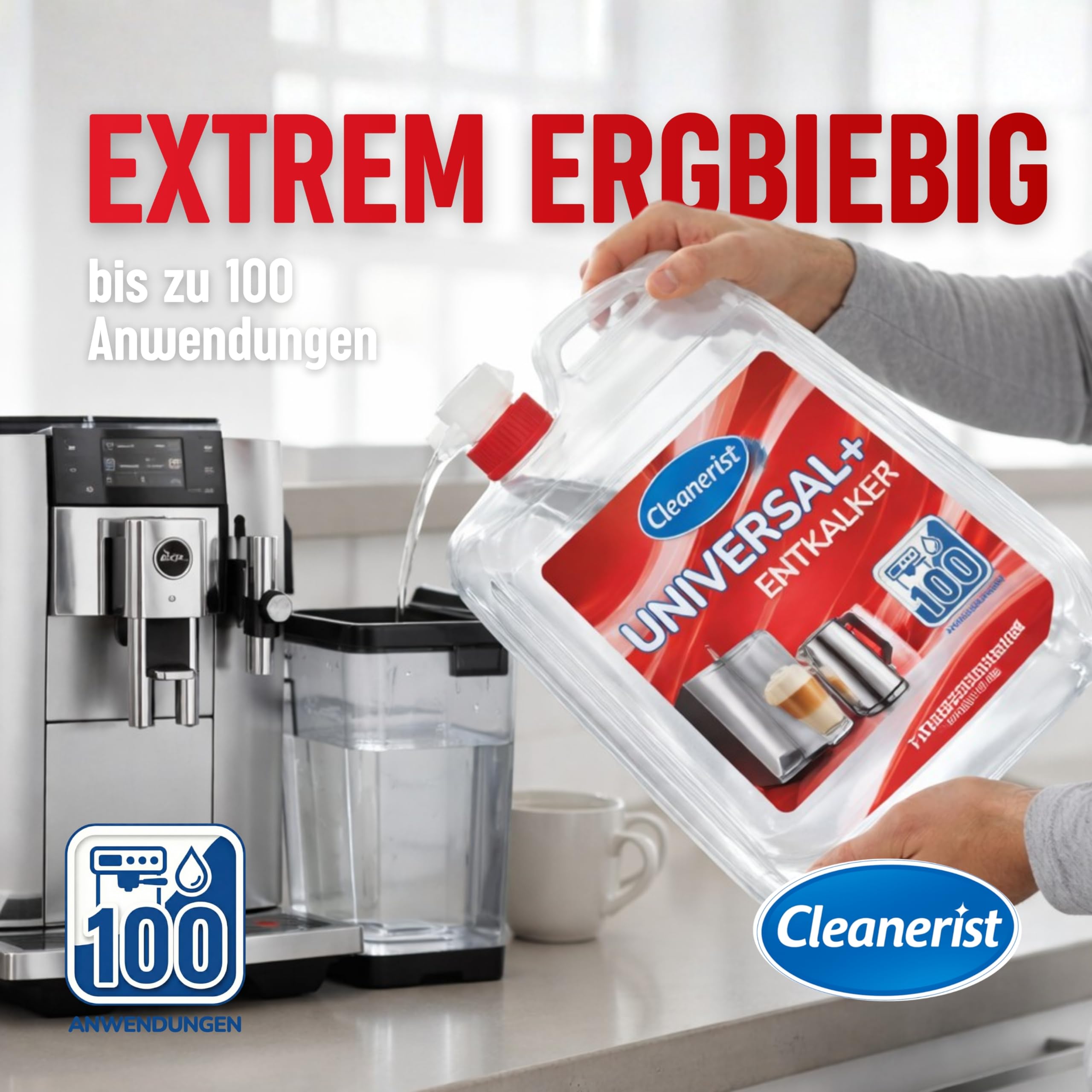Cleanerist 5 L Canister Universal Descaler Concentrate [100 Applications] - No Dyes - for Fully Automatic Coffee Machines, Kettles, Household Appliances as well as Kitchen and Bathroom - Made in - 5