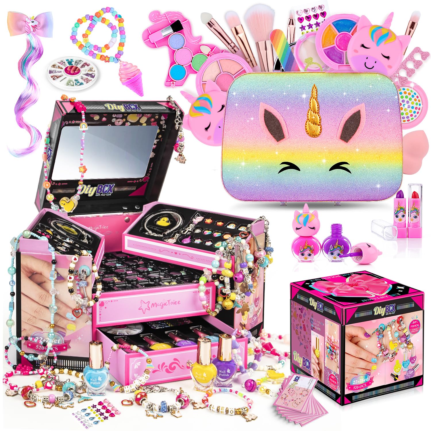 Makeup Bag & Kids DIY Charm Bracelet Makeup Kit - Perfect Princess Gift