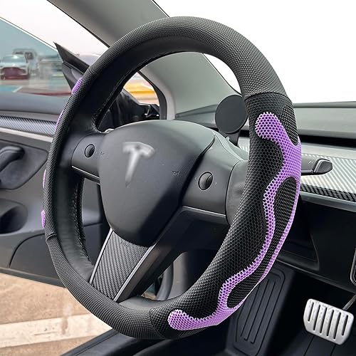 PINCTROT Comfy Grip - Funda de volante para Tesla Model Y y Model 3, en forma de D de 14 pulgadas, tamaño pequeño, parte inferior plana con diseño