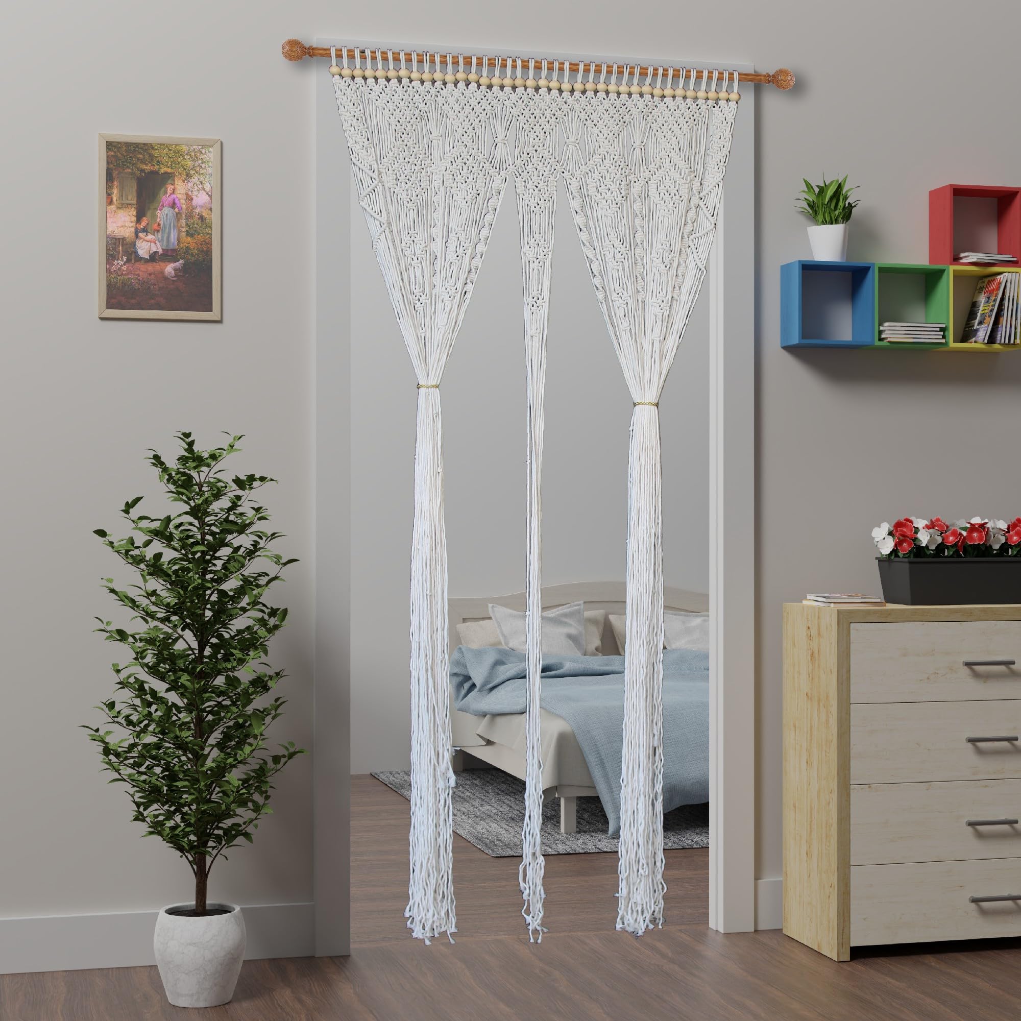 Tenda per porta in stile bohémien, fatta a mano, tenda anti-mosche per finestre, porte, schermi, nappe, tende divisorie a pannello (originale, 90 x 200 cm, fiore)
