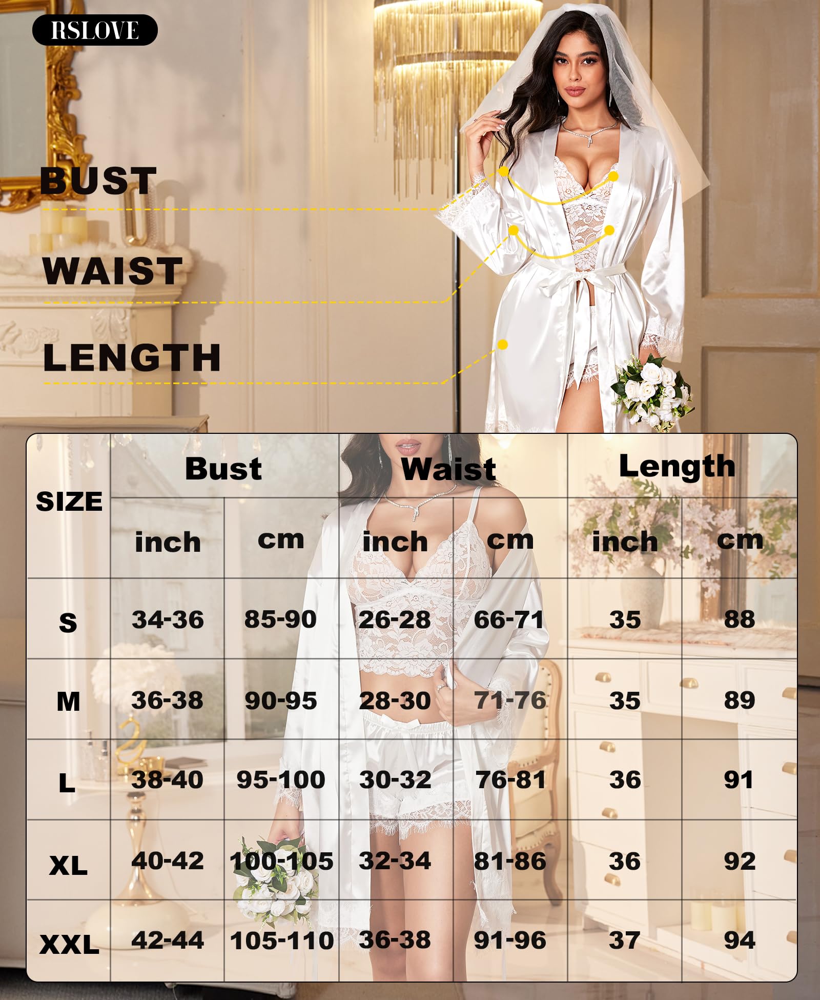 Sexy Dessous-Sets für Damen – Satin-Robe, Nachtwäsche, Seidenrobe, Babydoll, Chemise, Negligees, Nachtwäsche, 3-teilig