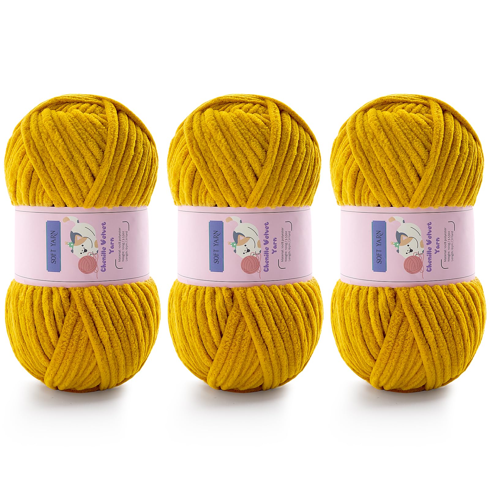 Chunky Chenille Yarn for Crocheting #6 Yellow Baby Blanket Yarn for Crochet