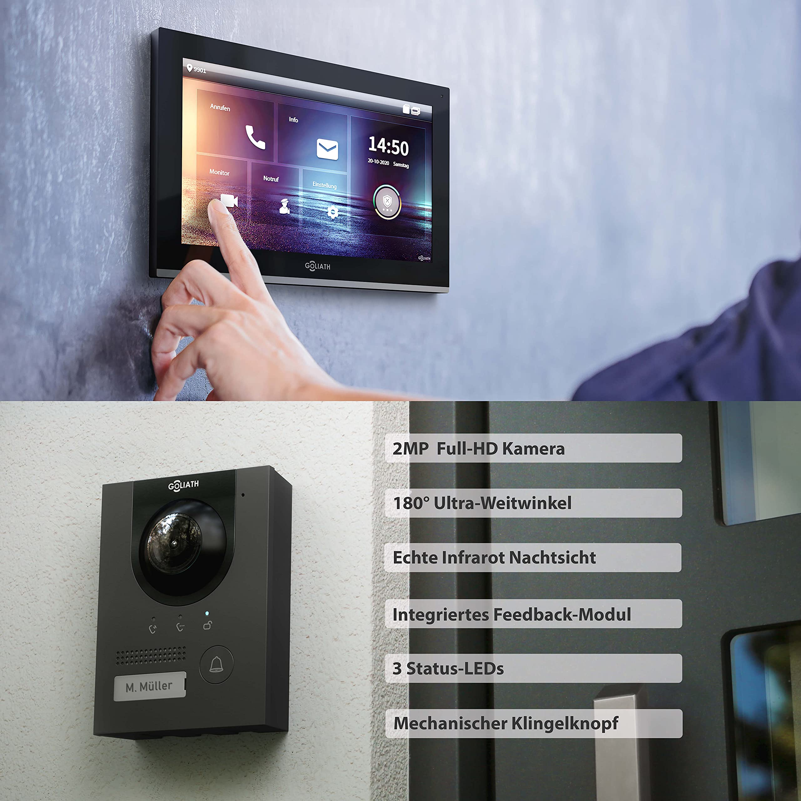 GOLIATH® PRO IP - Türklingel & Türsprechanlage mit Kamera [AUFPUTZ TÜRSTATION] - Klingel mit Kamera & 2x10 Zoll Monitor - Doorbell Camera - Video Sprechanlage mit Türöffner - Videotürklingel
