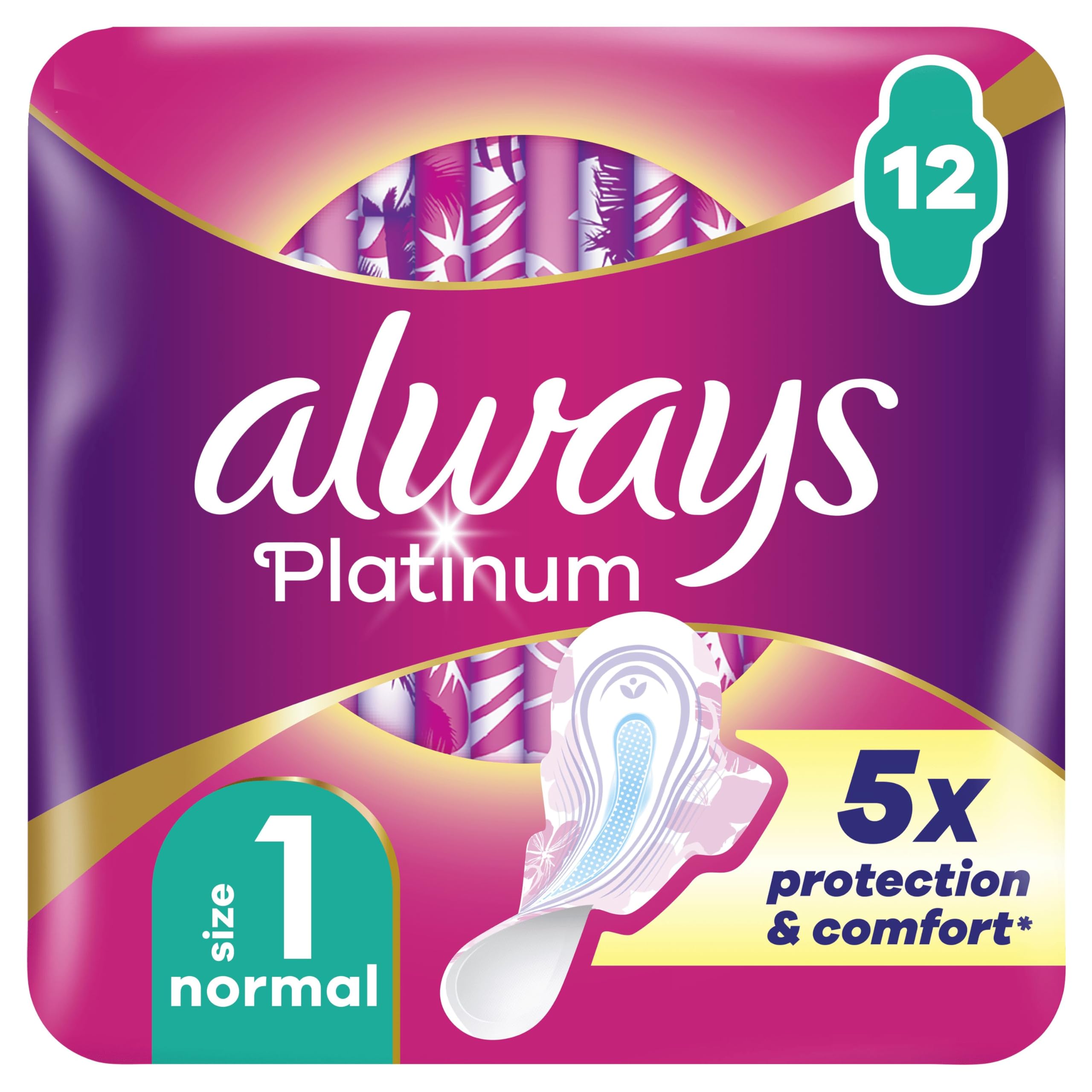 Always Platinum Normal (Size 1) Sanitary Towels with Wings 12 Pads