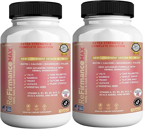 Miniatura 1 de ReFirmanceMax Suplemento para el crecimiento del cabello, 60 cápsulas, con biotina 5000mcg, vitaminas B12, calcio, palma enana americana, suministro