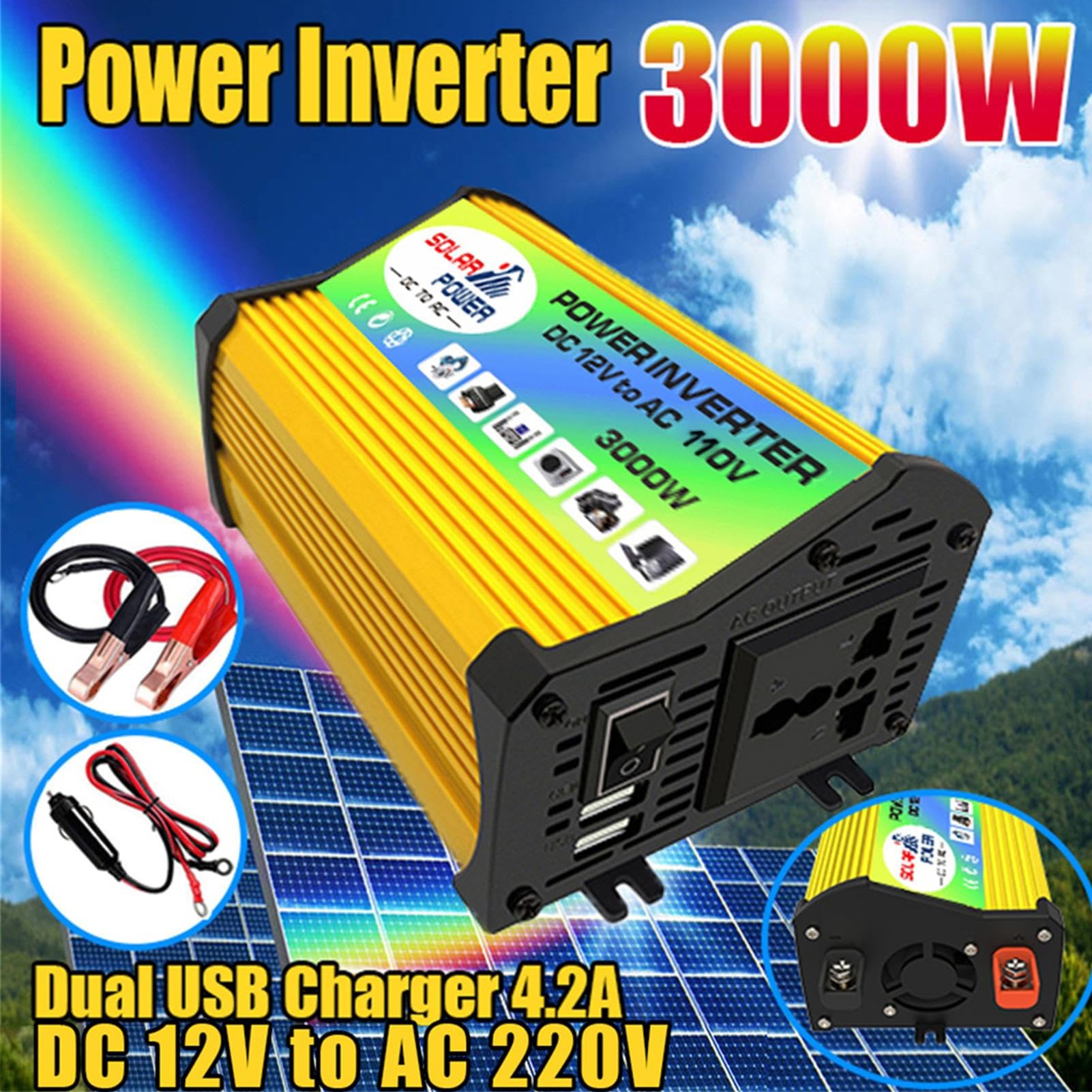 energia solare: soluzione solare off-grid, controller del pannello solare | e inverter | Kit completo di energia solare per la casa, inverter solare da 3000 W, ricarica rapida USB