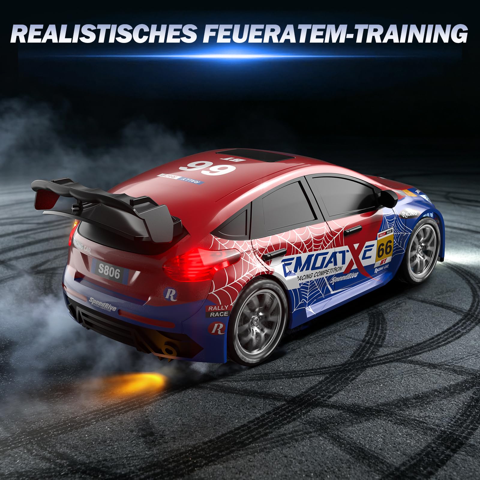 Ferngesteuertes Auto ab 6 7 8 9 10 11 12 Jahren,1:24 RC Drift Auto,25KM/H | 4WD Semi Proportional Throttle, Feuerspeiendes LED-Licht, 2,4 GHz, Ferngesteuertes Spielzeug Geschenke ab 6 7 8 9 10+ Jahren