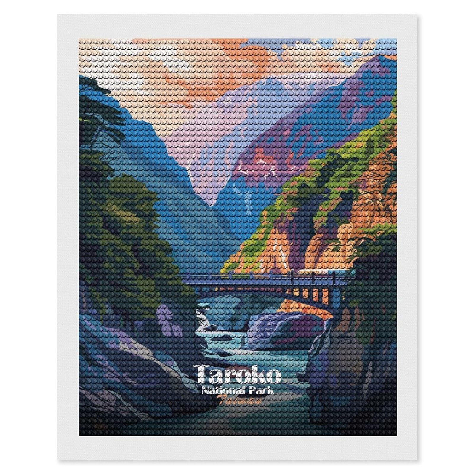 Junmoney Taroko National Park, Taiwan Illustration Diamond Painting Kit 16"x20", Easy Handmade Project, Easy to Enjoy, Aesthetic Room Decor, Christmas Gift