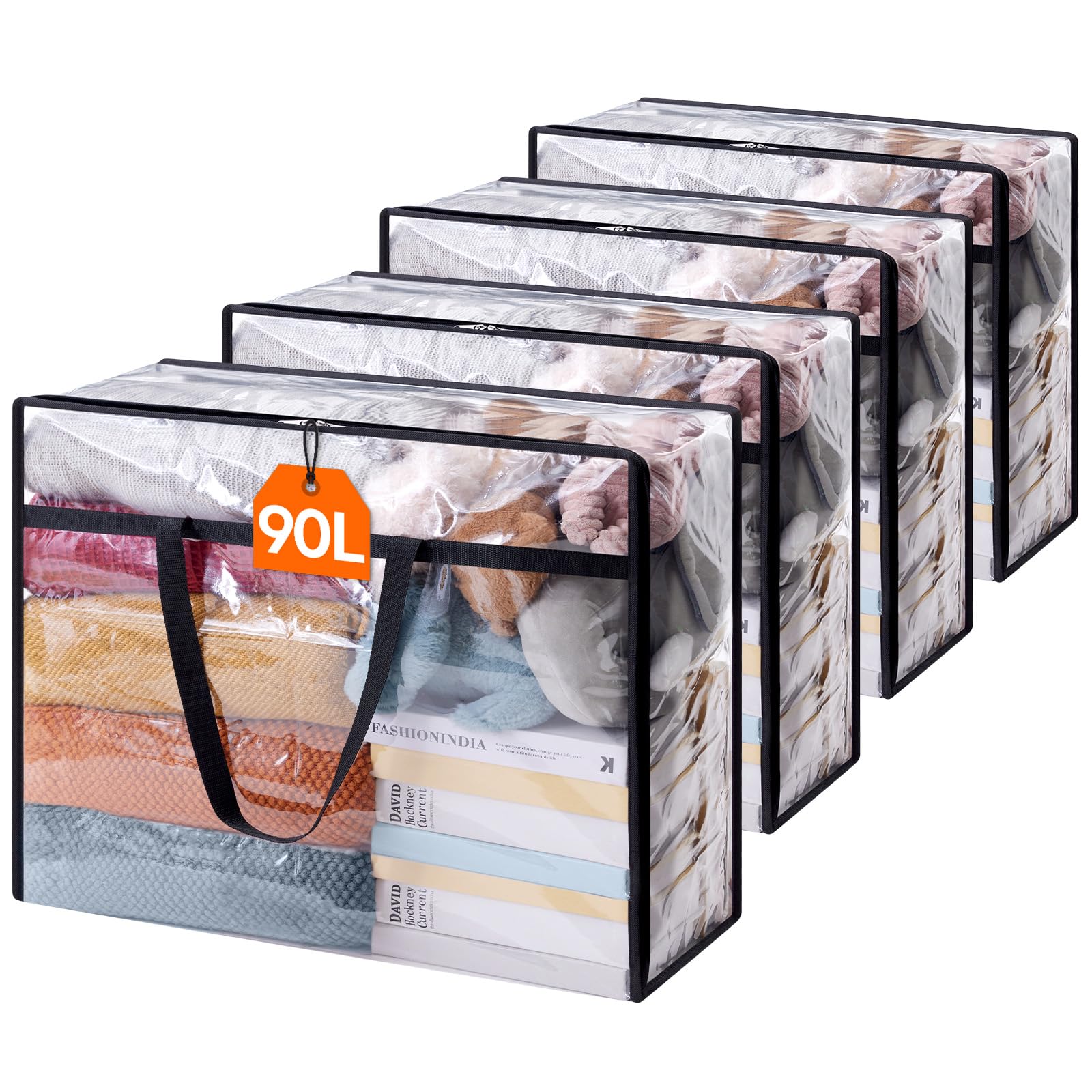 Lifewit 4 Pack Clear Clothes Storage Bags, 95L Plastic Blanket Storage Bag, Vinyl Foldable Moving Bags with Zipper，Closet Organizers and Storage Containers for Comforter, Bedding, Duvet, Pillow