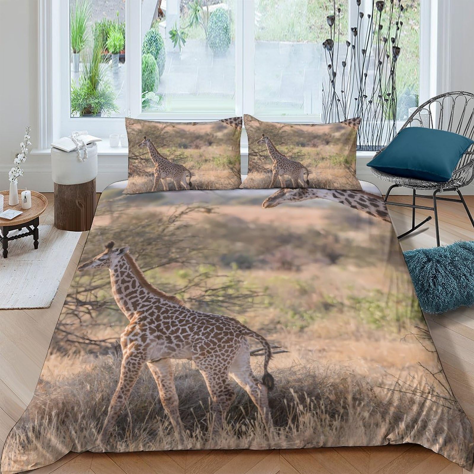 Ctjqhvkz Style-8 3D Printed Giraffe Safari Fitted Sheet Microfiber Soft Breathable African Grassland Mattress Cover For Bedroom Guest Room Decor Single（135X200cm）