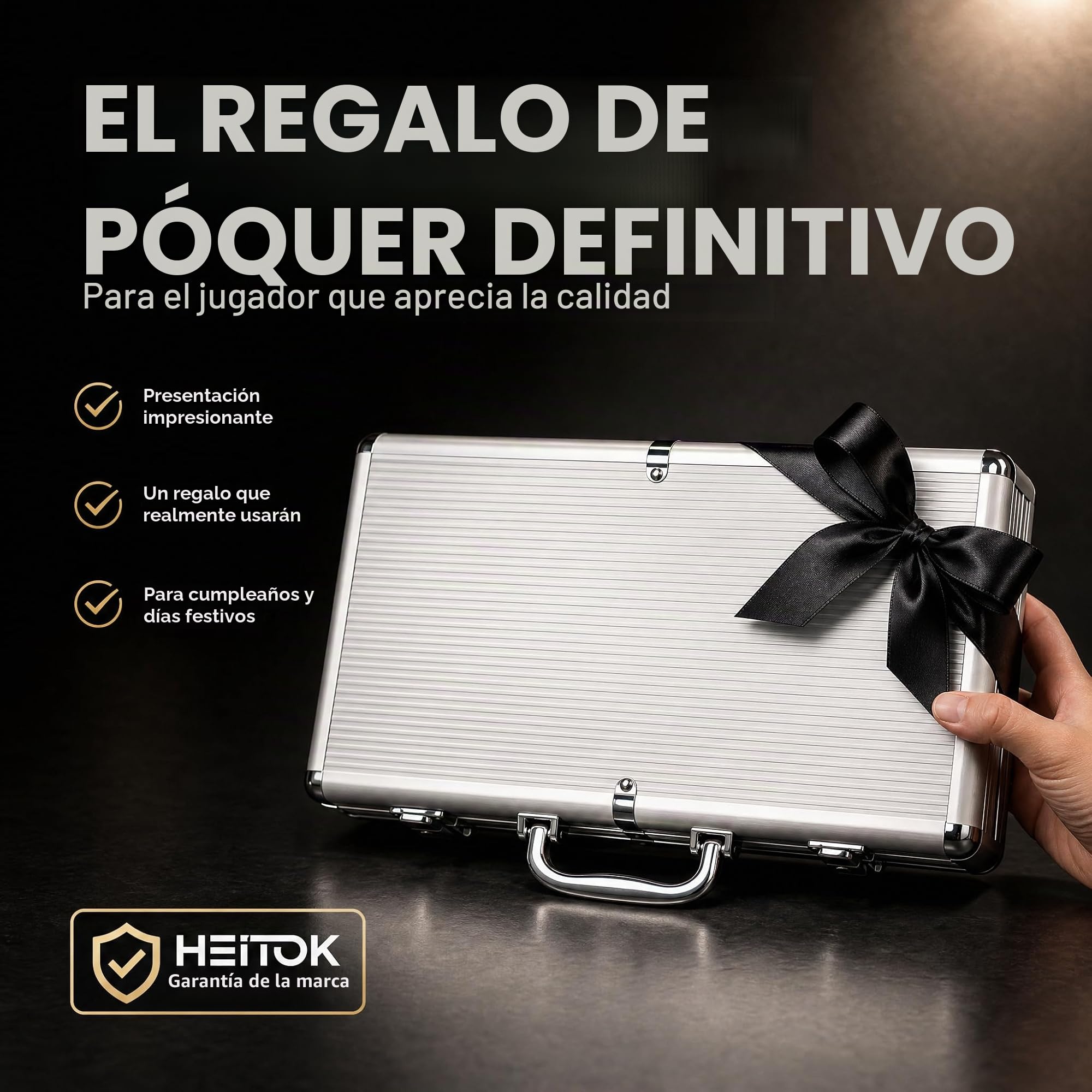 HEITOK Maletín de Póker Profesional 300 Fichas Numeradas 11.5g Peso Casino - Estuche Aluminio Reforzado, Botón Dealer y Barajas para Texas Holdem
