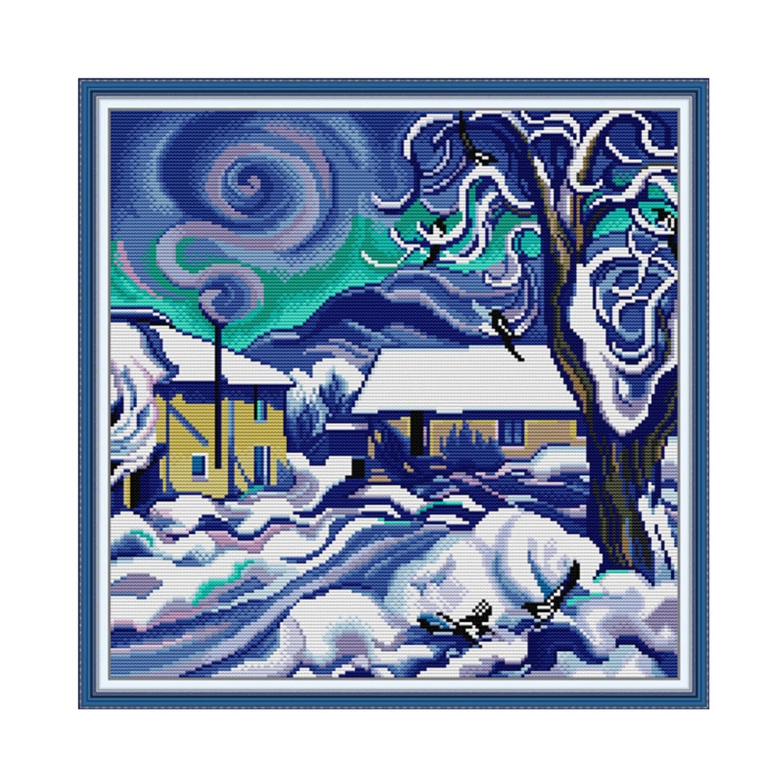 Broderie imprimée 14ct kit point de croix Maison Bleue toile haute précision